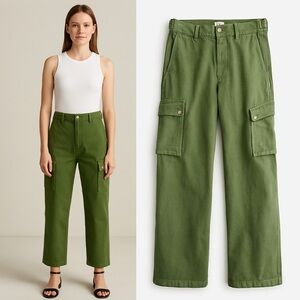 J.Crew NWOT Relaxed cargo twill pant‎ in Army Green size 26